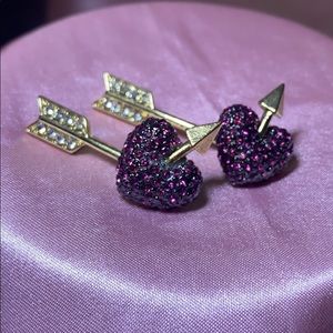 Purple Rhinestone Heart & Arrow Earrings